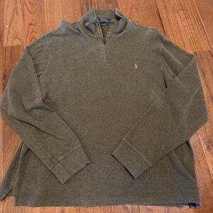Polo Ralph Lauren Men's XL Olive Green Quarter Zip Pullover Sweater 100% Cotton